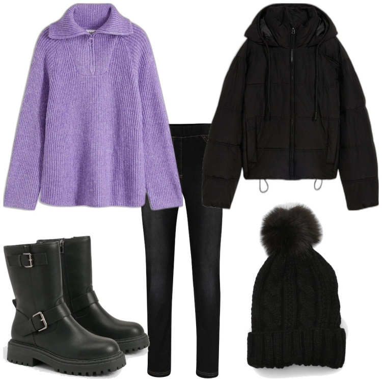 Outfit femme - Basique #151. Style Basique pour Tous les jours. Assortir avec doudounes, pulls, jeans, bonnets, bottes.