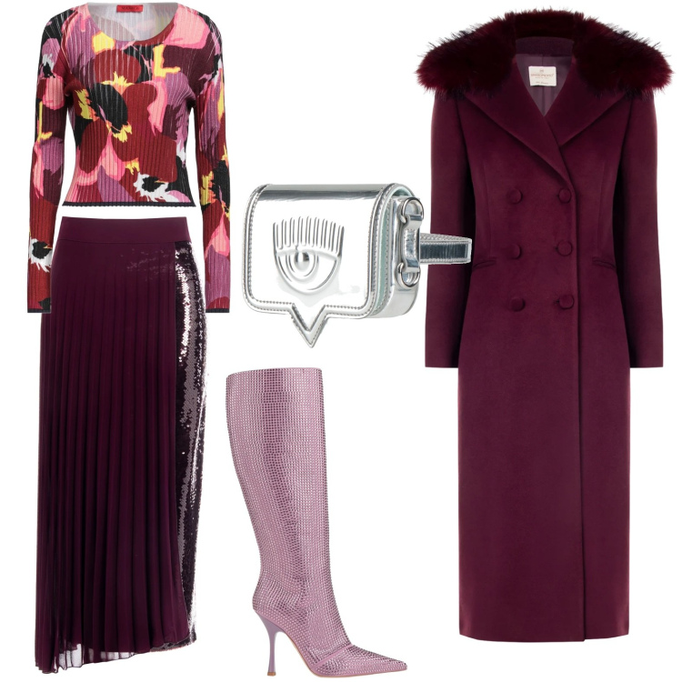 Outfit donna - Outfit deciso. Stile Casual chic per Serata fuori. Abbinamento con stivali, pullovers, marsupi, gonne longuette, cappotti.