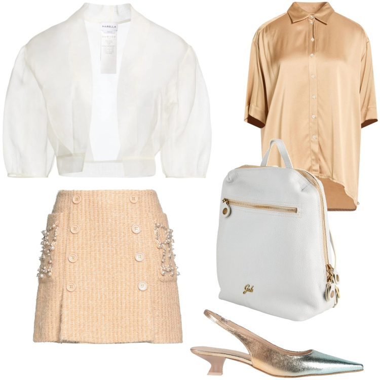 Outfit donna - Colori neutri. Stile Chic per Ufficio. Abbinamento con minigonne, zaini, décolleté, blazer, camicie a manica corta.