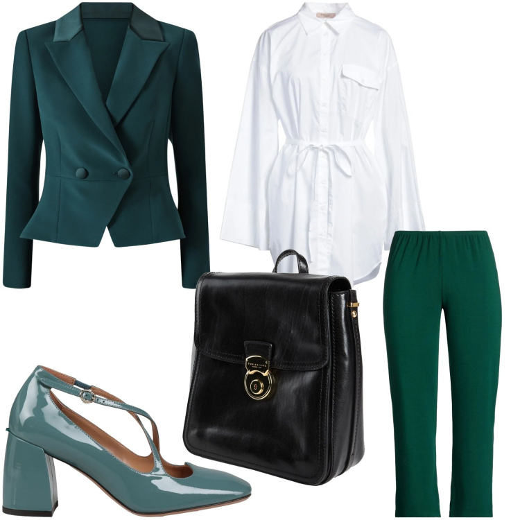Outfit donna - Maxi camicia sofisticata. Stile Chic per Ufficio. Abbinamento con zaini, pantaloni, camicie, décolleté, blazer.