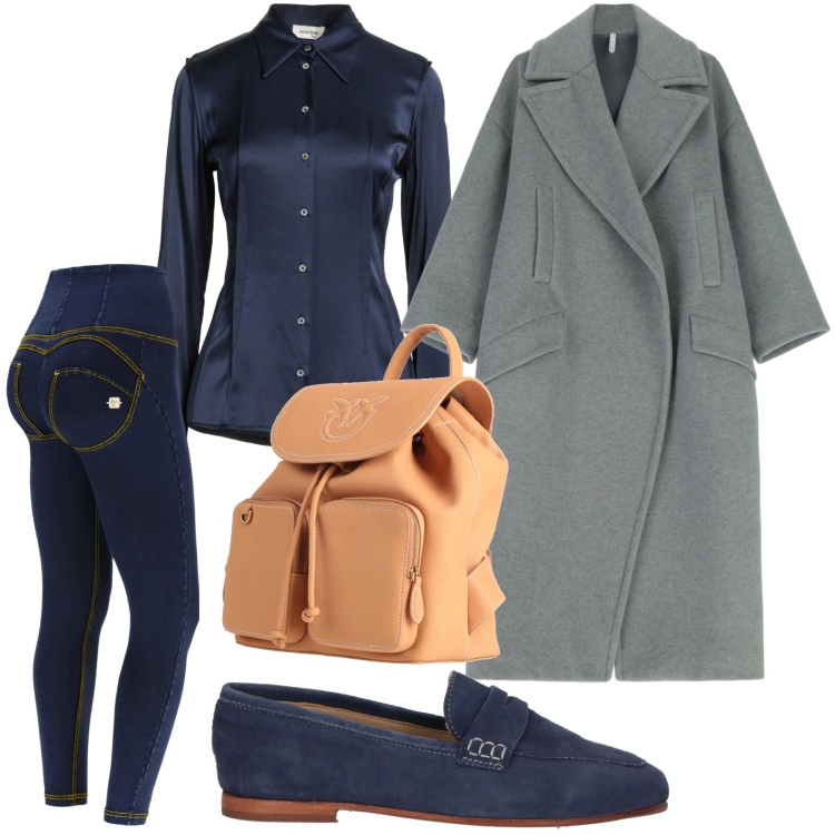 Outfit donna - Blue is the new black. Stile Glamour per Scuola/Università. Abbinamento con camicie, mocassini, zaini, cappotti, jeans skinny.