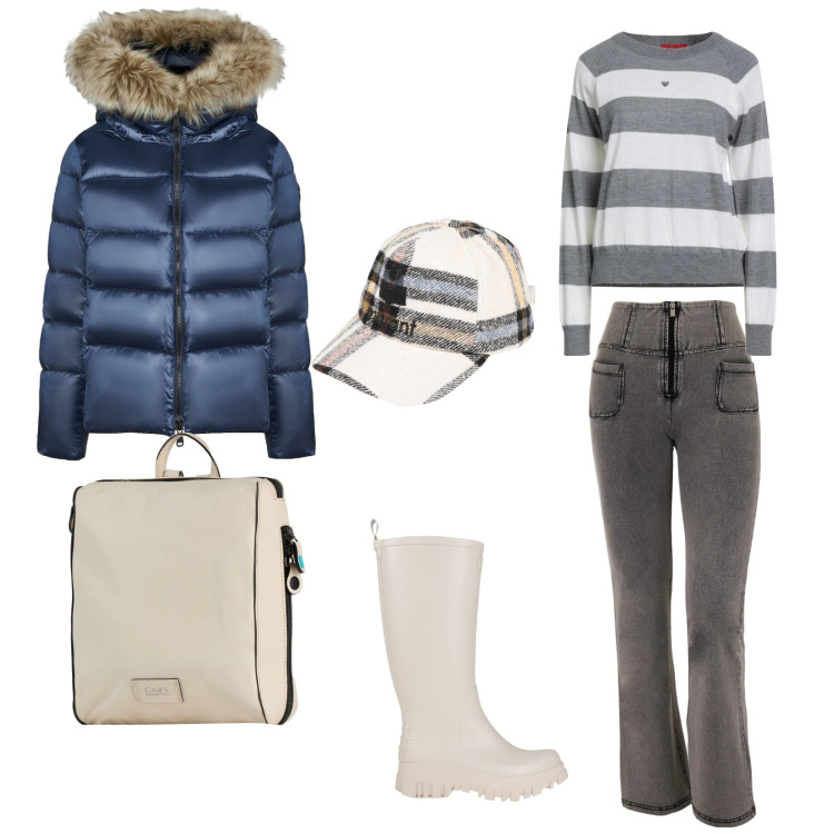 Outfit donna - Light Blue. Stile Sporty chic per Sport. Abbinamento con stivali di gomma, cappelli con visiera, pullovers, zaini, jeans, piumini.