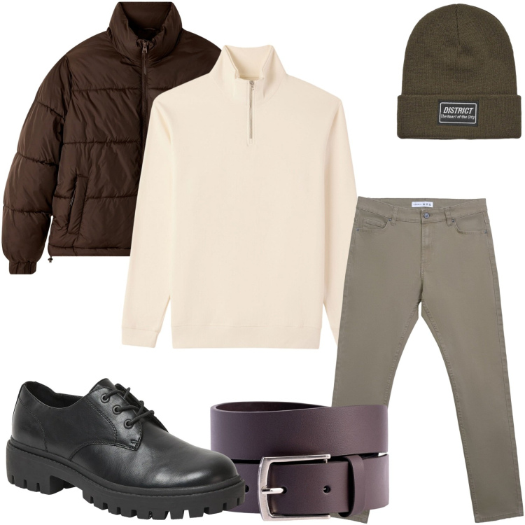 Outfit uomo - Pomeriggio in giro. Stile Casual per Tutti i giorni. Abbinamento con scarpe stringate, pantaloni skinny, felpe, bomber, berretti, cinture.