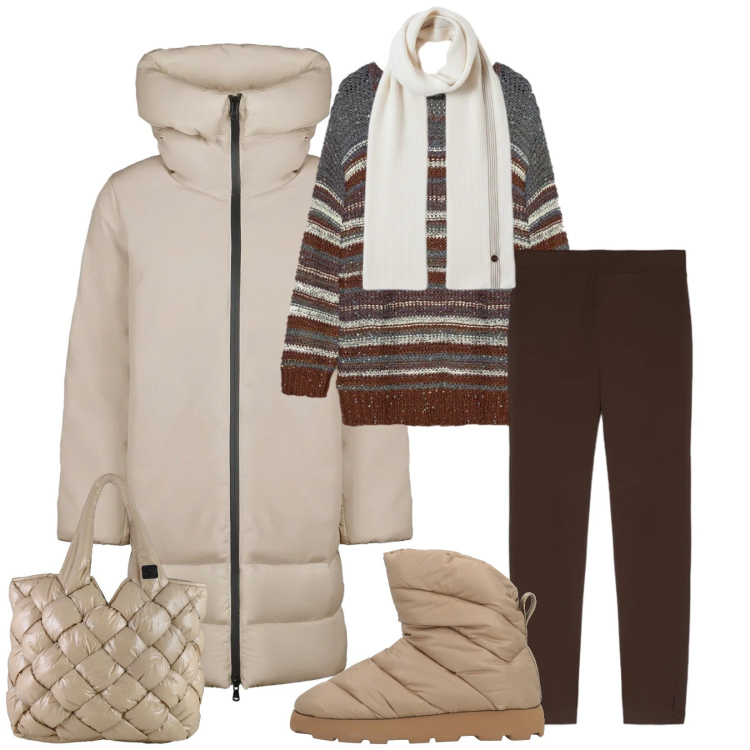 Outfit donna - Total look #2315986. Stile Casual chic per Tutti i giorni. Abbinamento con stivaletti, cappotti, borse tote, sciarpe, leggings, maglieria.