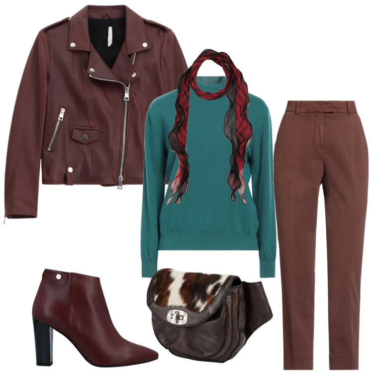 Outfit donna - Total look #2315995. Stile Urban per Tutti i giorni. Abbinamento con pullovers, pantaloni skinny, stivaletti, marsupi, sciarpe, giacche.