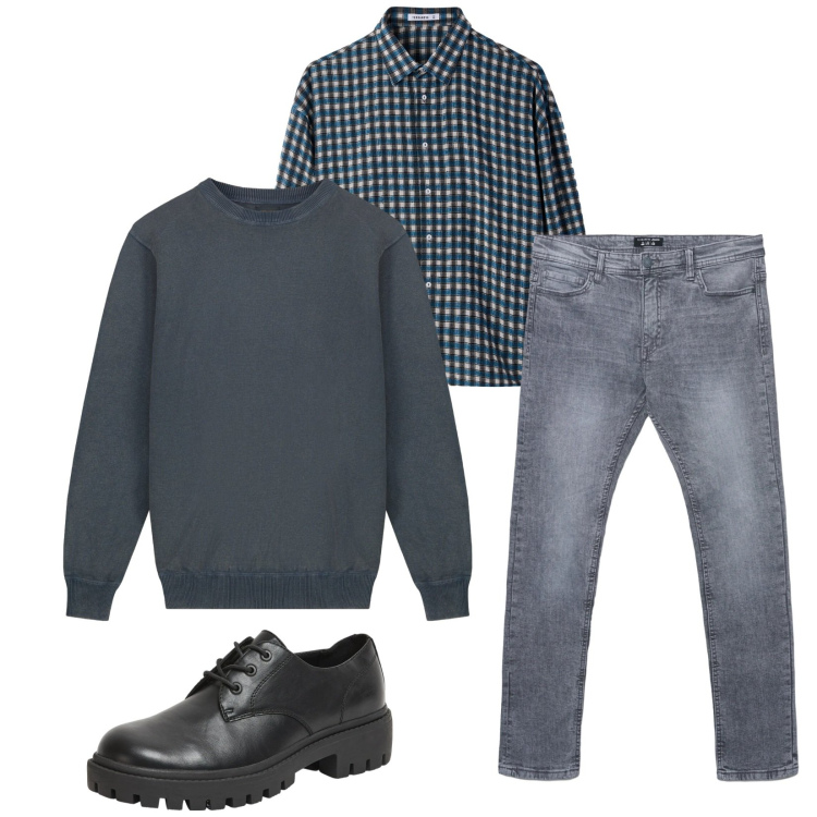 Outfit uomo - Total look #2315999. Stile Trendy per Ufficio. Abbinamento con scarpe stringate, jeans skinny, camicie, maglieria.