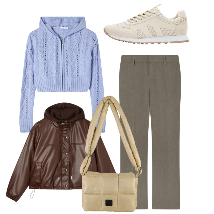 Outfit donna - Total look. Stile Casual per Tutti i giorni. Abbinamento con sneakers, cardigans, pantaloni, giacche, borse a spalla.