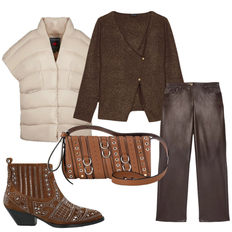 Outfit donna - Total look #2316026. Stile Trendy per Tutti i giorni. Abbinamento con stivaletti, piumini, borse a spalla, pantaloni chino, cardigans.