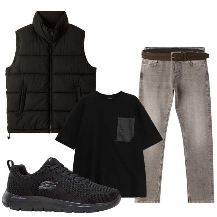 Outfit uomo - Total look #2316039. Stile Casual per Tutti i giorni. Abbinamento con sneakers, piumini, jeans, cinture, t-shirt.