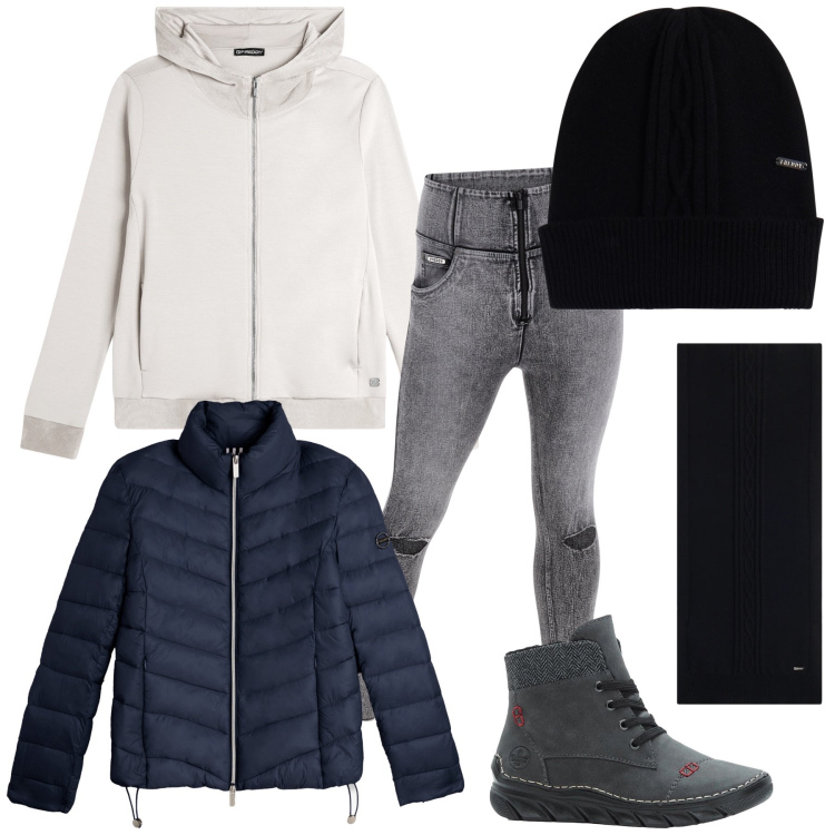 Outfit donna - La ‘Freddy’ stagione dei saldi a Bonprix. Stile Casual per Tutti i giorni. Abbinamento con stivaletti, felpe con cappuccio, jeans strappati, sciarpe, piumini, berretti.
