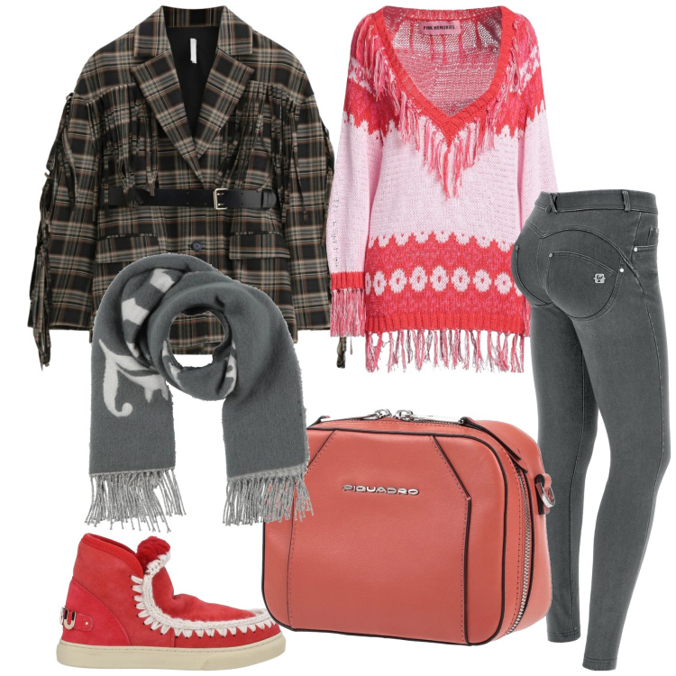 Outfit donna - W le frange. Stile Trendy per Tutti i giorni. Abbinamento con marsupi, stivaletti, pullovers, sciarpe, blazer, jeans skinny.