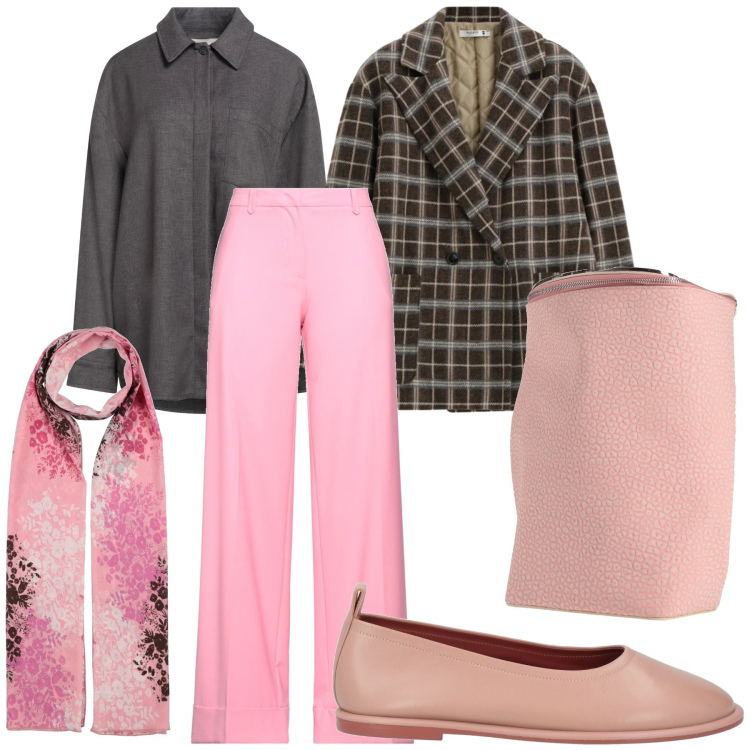 Outfit donna - Trendy per il ritorno. Stile Urban per Ufficio. Abbinamento con camicie, zaini, sciarpe, ballerine, pantaloni, blazer.