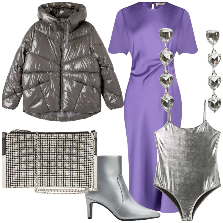 Outfit donna - Cerimonia dí gennaio. Stile Glamour per Cerimonia. Abbinamento con stivaletti, orecchini, body, bomber, vestiti midi/longuette, pochette.