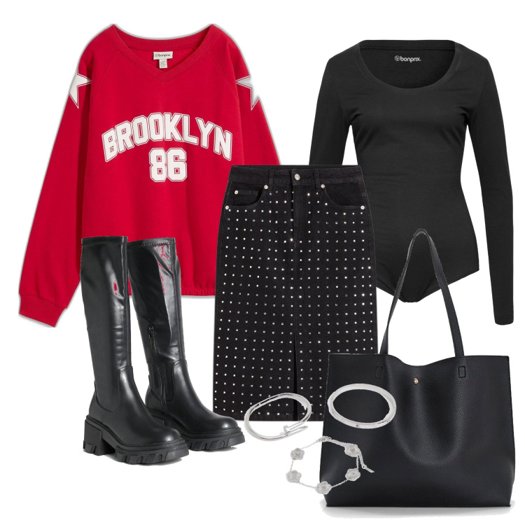 Outfit femme - Janvier. Style Urban pour Tous les jours. Assortir avec jupes, body, sweat-shirts, sacs tote, bottes, bracelets.
