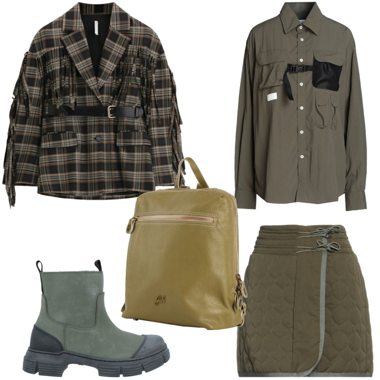 Outfit donna - Solo verde. Stile Casual per Tutti i giorni. Abbinamento con minigonne, stivaletti, camicie, zaini, blazer.