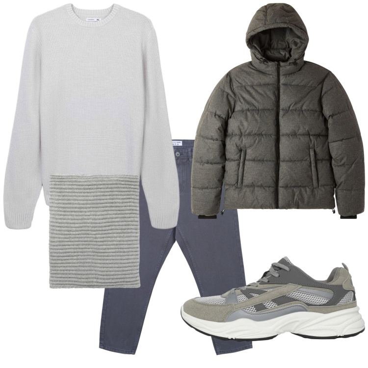 Outfit uomo - Total look #2316172. Stile Casual per Tutti i giorni. Abbinamento con sneakers, maglieria, jeans, bomber, scaldacollo.