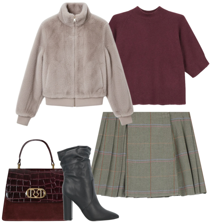 Outfit donna - Gennaio. Stile Urban per Tutti i giorni. Abbinamento con stivaletti, minigonne, maglieria, borse a mano, bomber.