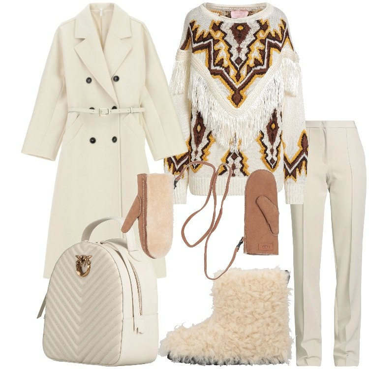 Outfit donna - Settimana bianca. Stile Casual chic per Tutti i giorni. Abbinamento con pantaloni, stivaletti, pullovers, guanti, zaini, cappotti.
