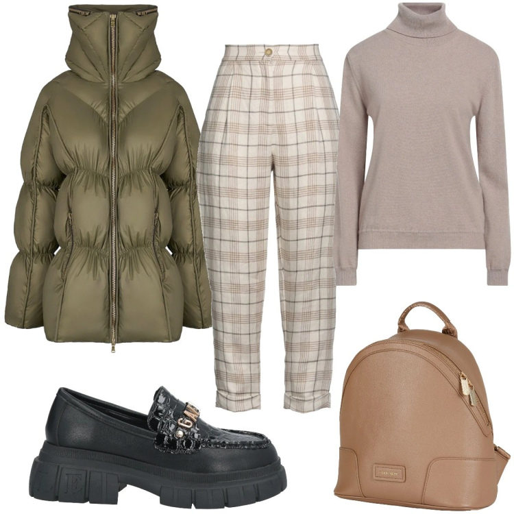 Outfit donna - Wrapped in Style :preppy. Stile Preppy per Tutti i giorni. Abbinamento con zaini, maglieria, mocassini, pantaloni, cappotti.