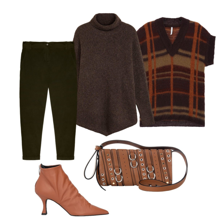 Outfit donna - Un caldo abbraccio. Stile Minimal per Tutti i giorni. Abbinamento con maglieria, stivaletti, maglieria, borse a spalla, pantaloni.