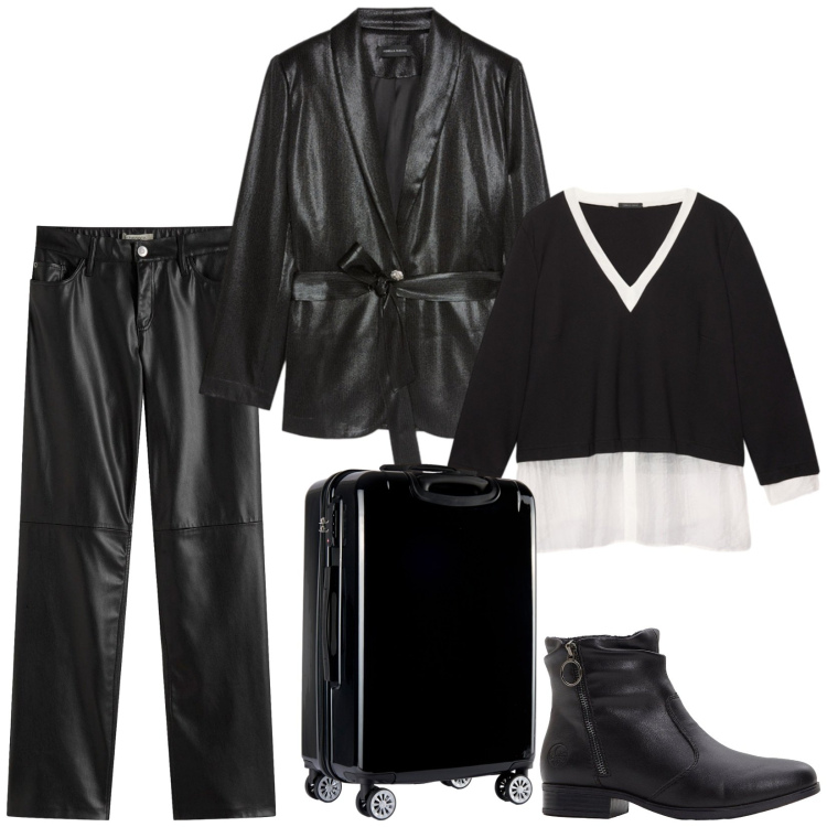 Outfit donna - Total look #2316189. Stile Rock per Tutti i giorni. Abbinamento con pantaloni, stivaletti, valigie, camicie, blazer.