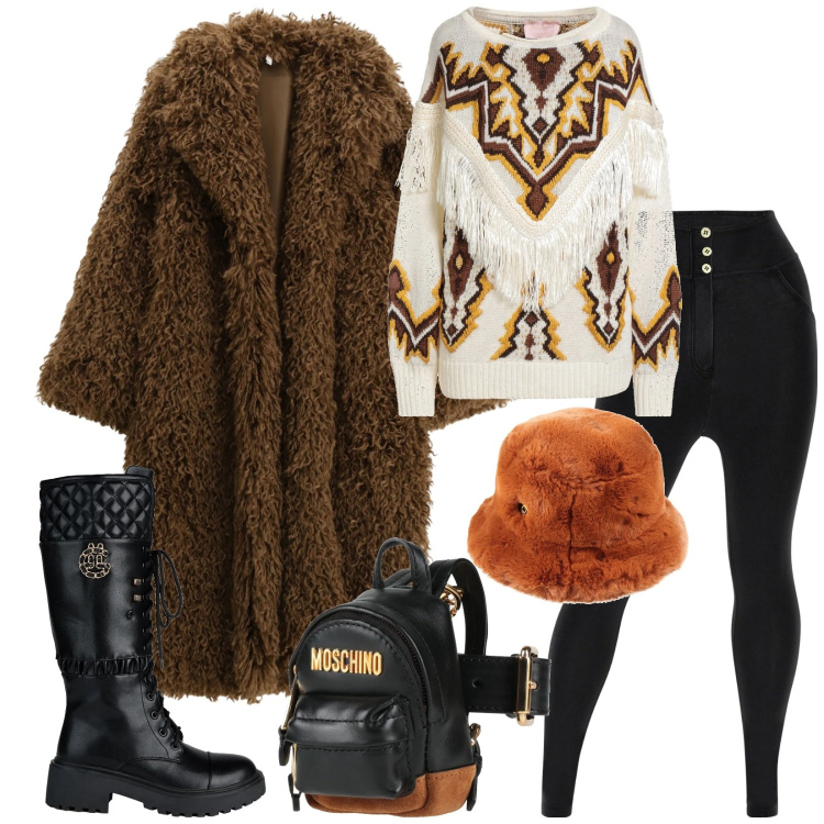 Outfit donna - Total look #2316192. Stile Glamour per Tutti i giorni. Abbinamento con stivali, cappelli, marsupi, pullovers, cappotti, jeggings.