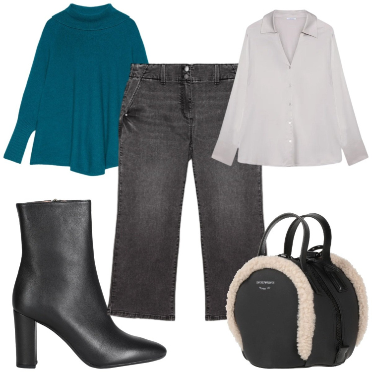 Outfit donna - Grigio e ottanio. Stile Trendy per Tutti i giorni. Abbinamento con zaini, stivaletti, cappotti, jeans, camicie.