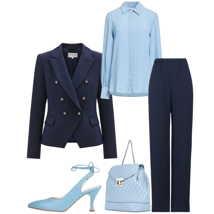 Outfit donna - Total look #2316200. Stile Bon Ton per Cerimonia. Abbinamento con pantaloni, zaini, décolleté, camicie, blazer.