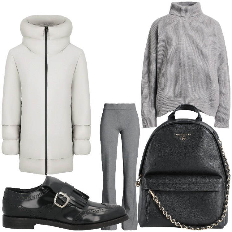 Outfit donna - Perfetta. Stile Mannish per Tutti i giorni. Abbinamento con maglieria, pantaloni, zaini, mocassini, cappotti.