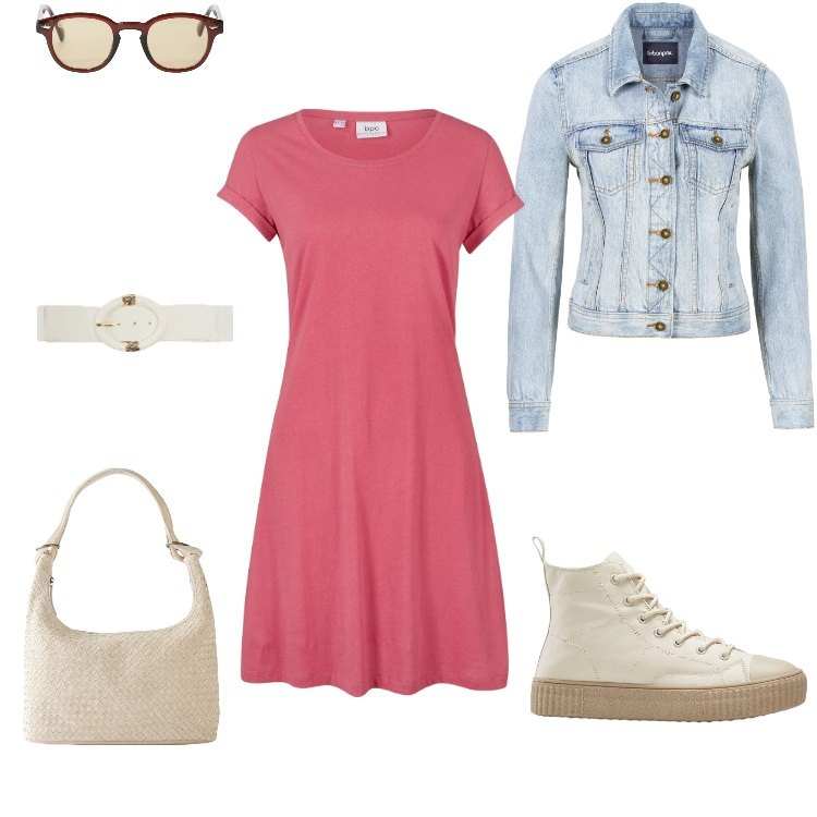 Outfit donna - Clessidra Sinuosa "8". Stile Urban per Tutti i giorni. Abbinamento con giacche sportive, vestiti, shopping bag, sneakers alte, cinture, occhiali da sole.