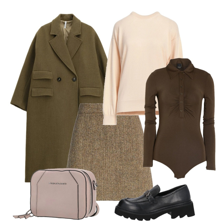 Outfit donna - Tweed e cappottone. Stile Bon Ton per Tutti i giorni. Abbinamento con minigonne, mocassini, marsupi, pullovers, body, cappotti.