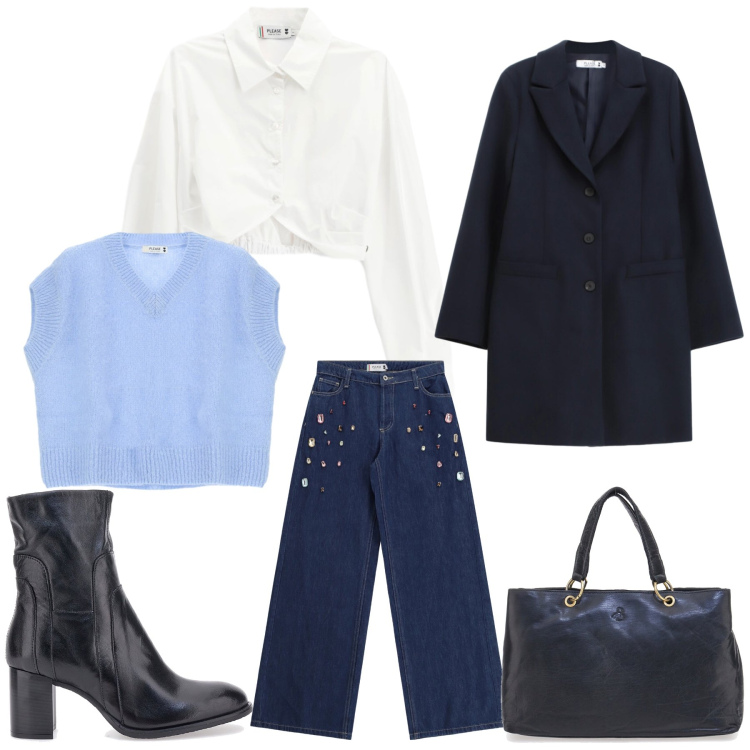 Outfit donna - Minimal classico. Stile Minimal per Tutti i giorni. Abbinamento con jeans, cappotti, maglieria, camicie, stivaletti, borse a mano.
