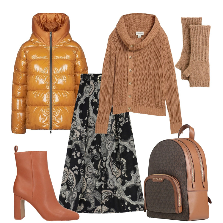 Outfit donna - Total look #2316269. Stile Casual chic per Tutti i giorni. Abbinamento con maglieria, guanti, zaini, stivaletti, gonne lunghe, piumini.