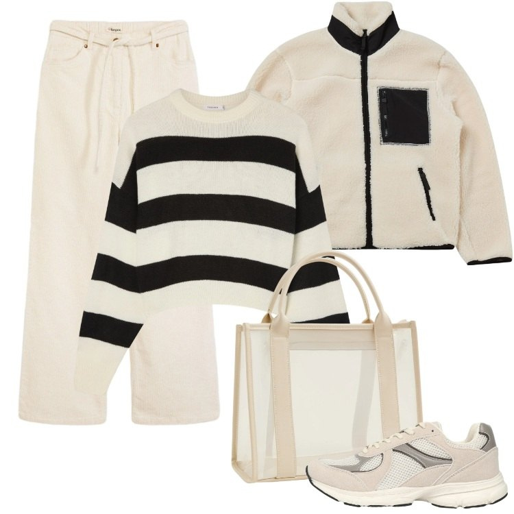 Outfit donna - Total look #2316278. Stile Trendy per Tutti i giorni. Abbinamento con pantaloni, felpe, borse tote, maglieria, sneakers.