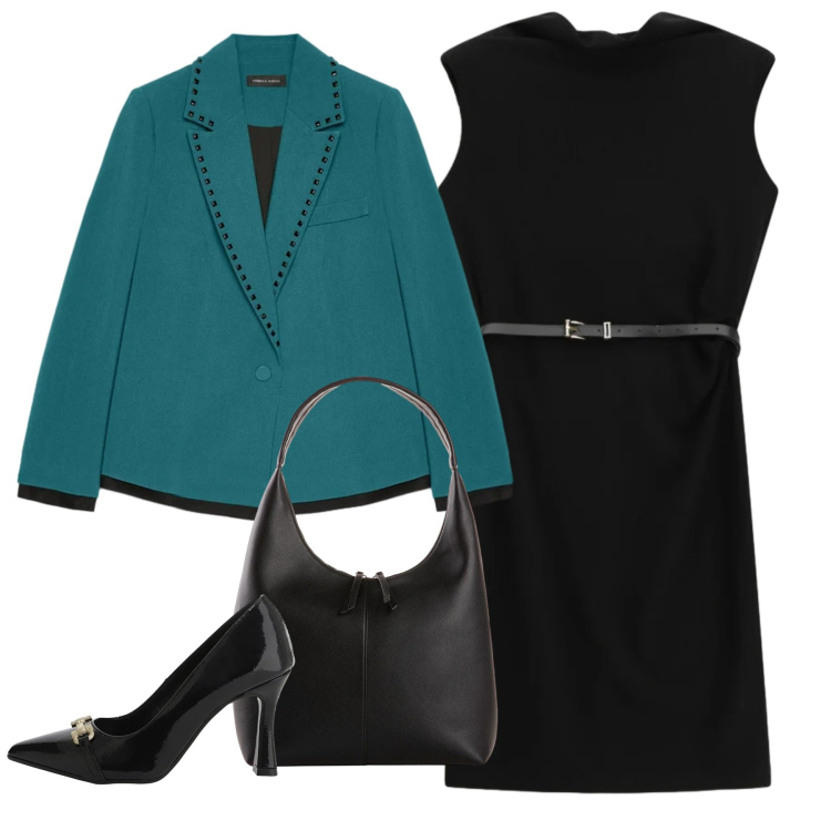 Outfit donna - Pranzo di lavoro. Stile Bon Ton per Ufficio. Abbinamento con shopping bag, vestiti corti, décolleté, blazer.
