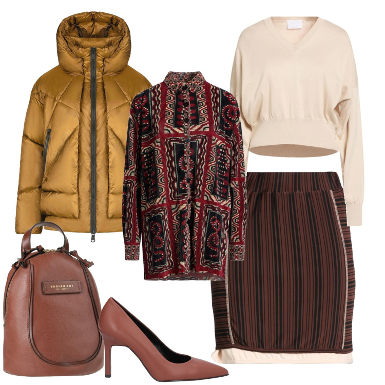 Outfit donna - Total look #2316295. Stile Chic per Ufficio. Abbinamento con camicie, zaini, minigonne, décolleté, pullovers, piumini.