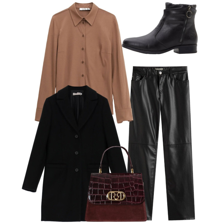 Outfit donna - Total look. Stile Chic per Tutti i giorni. Abbinamento con pantaloni, stivaletti, cappotti, camicie, borse a mano.