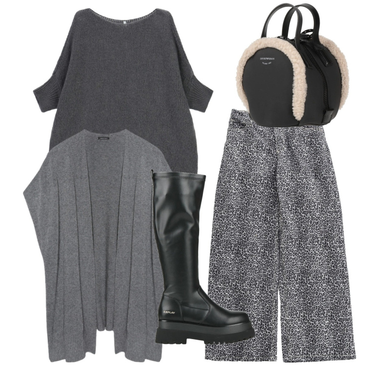 Outfit donna - Total look. Stile Chic per Tutti i giorni. Abbinamento con zaini, stivali, pantaloni, maglieria, gilet.