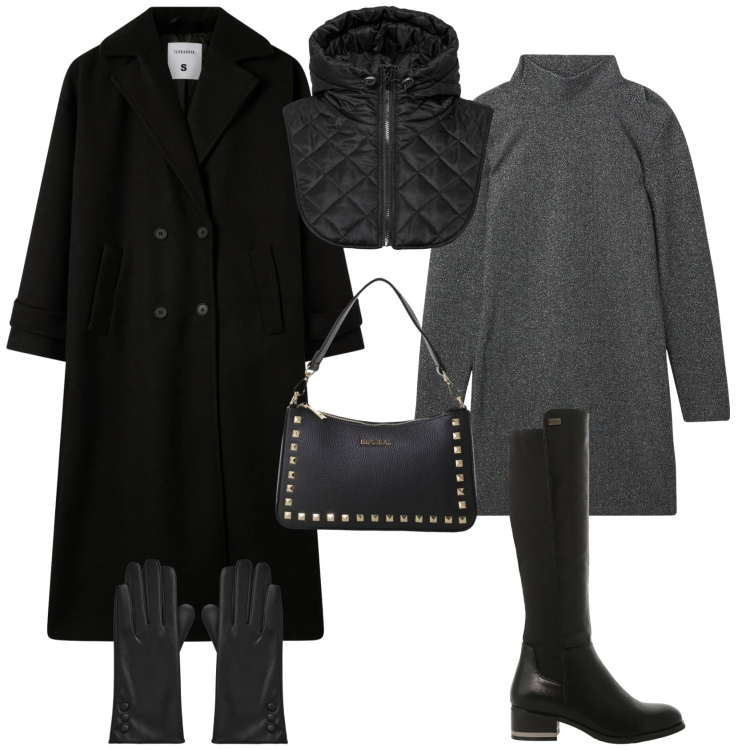 Outfit donna - Trendy ogni giorno. Stile Trendy per Tutti i giorni. Abbinamento con scaldacollo, vestiti corti, guanti, cappotti, stivali sopra il ginocchio, pochette.