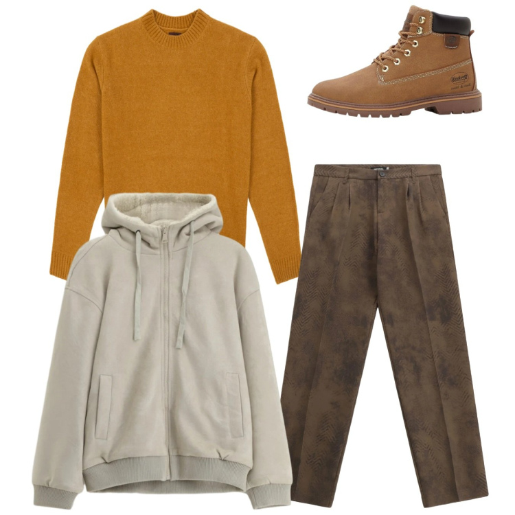 Outfit uomo - Total look. Stile Casual per Tutti i giorni. Abbinamento con stivali e stivaletti, pantaloni, bomber, maglieria.