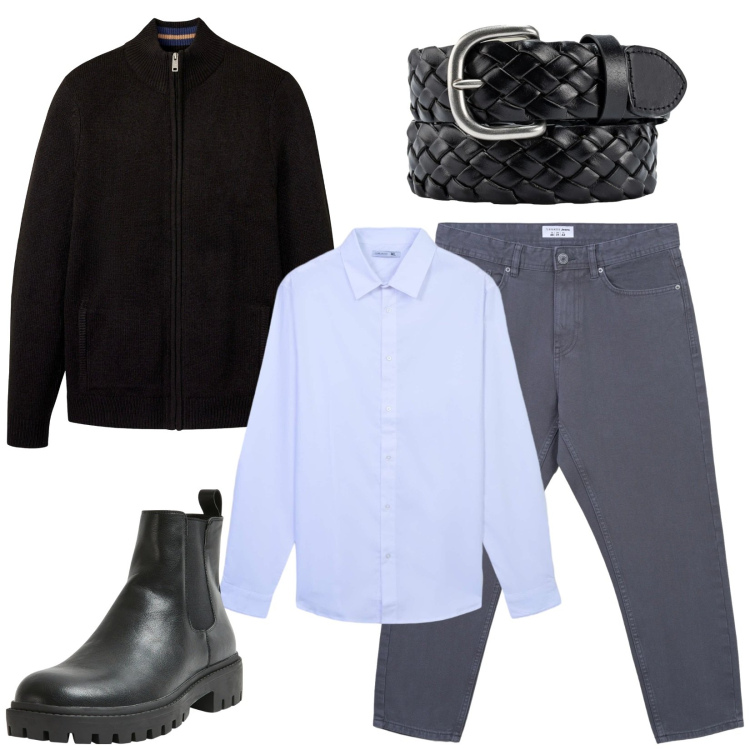 Outfit uomo - Total look #2316323. Stile Urban per Ufficio. Abbinamento con cardigans, jeans, camicie, stivali e stivaletti, cinture.