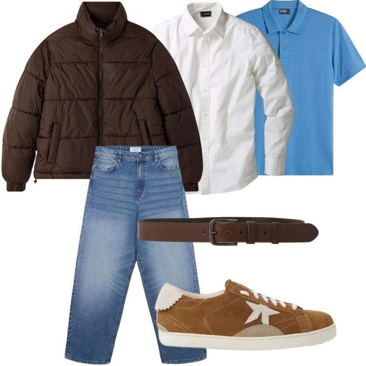 Outfit uomo - Total look #2316340. Stile Casual per Tutti i giorni. Abbinamento con camicie, polo, jeans, bomber, cinture, sneakers.