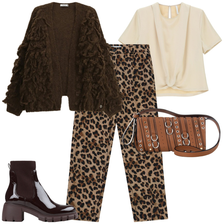 Outfit donna - City. Stile Trendy per Tutti i giorni. Abbinamento con stivaletti, pantaloni, cardigans, bluse, borse a spalla.