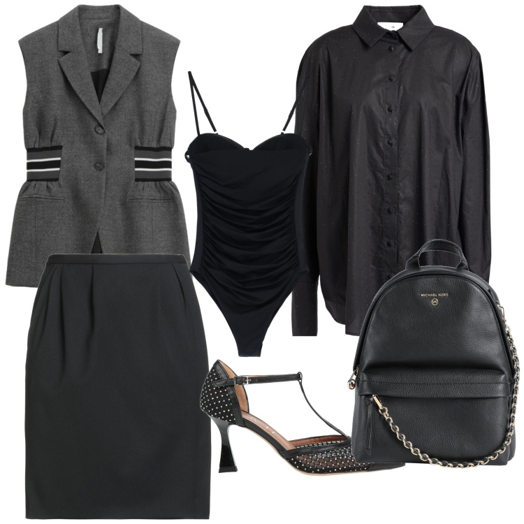 Outfit donna - Total look per meeting importante. Stile Chic per Ufficio. Abbinamento con zaini, camicie, décolleté, minigonne, gilet, body.