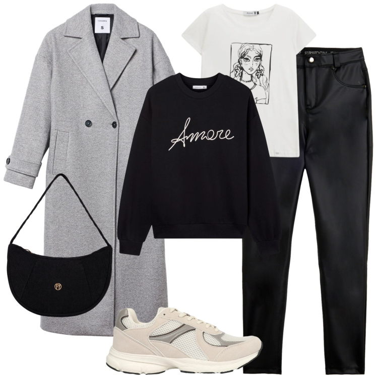 Outfit donna - Gennaio. Stile Casual per Tutti i giorni. Abbinamento con felpe, cappotti, sneakers, t-shirt, pantaloni skinny, borse a mano.