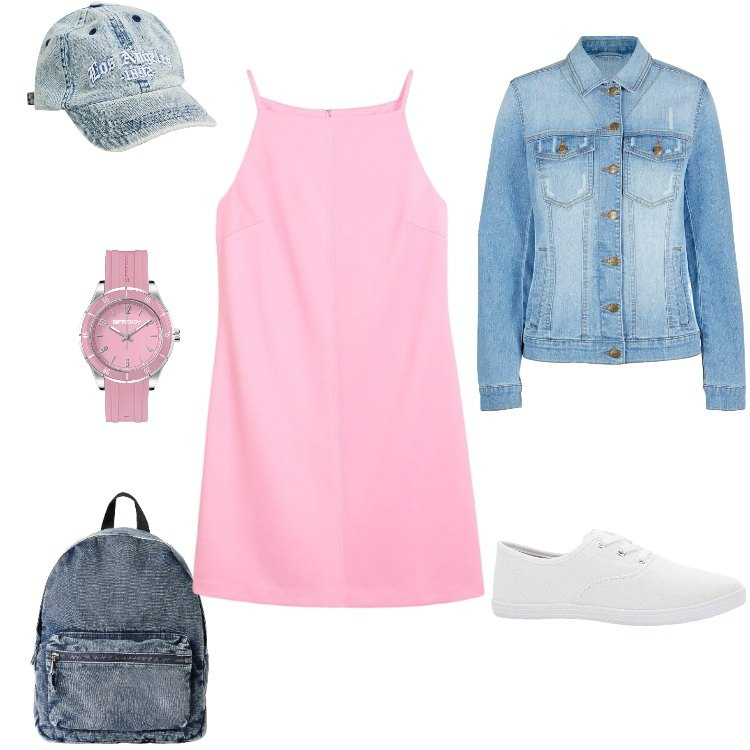 Outfit donna - Rettangolo piccolo "I". Stile Urban per Tutti i giorni. Abbinamento con sneakers, vestiti corti, blazer, cappelli con visiera, zaini, orologi.