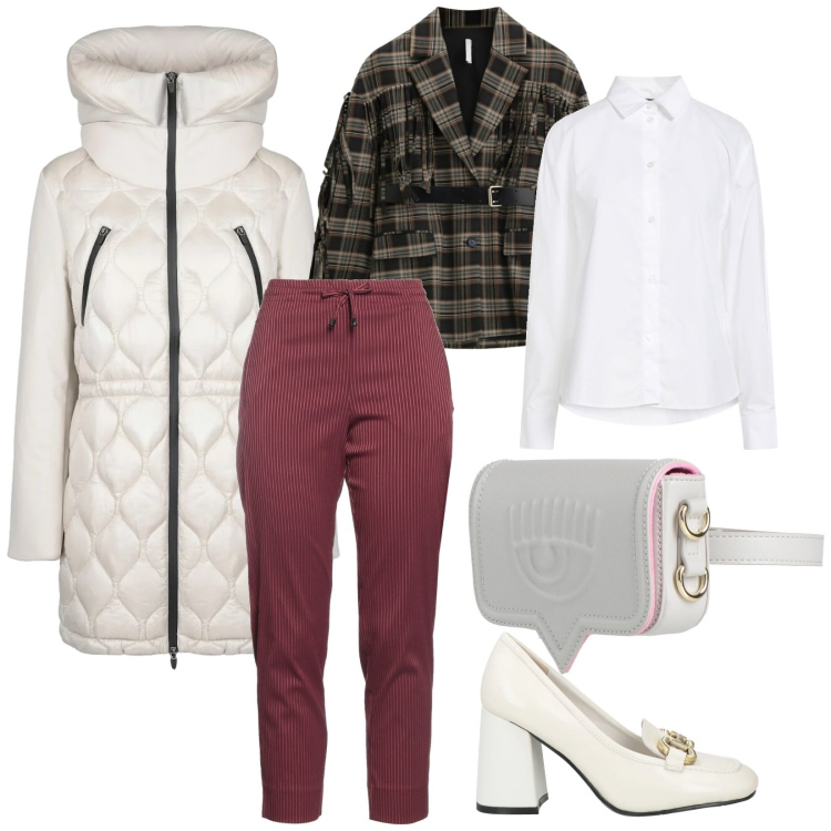 Outfit donna - Gennaio freddo. per Ufficio. Abbinamento con pantaloni, mocassini, marsupi, camicie, blazer, cappotti.