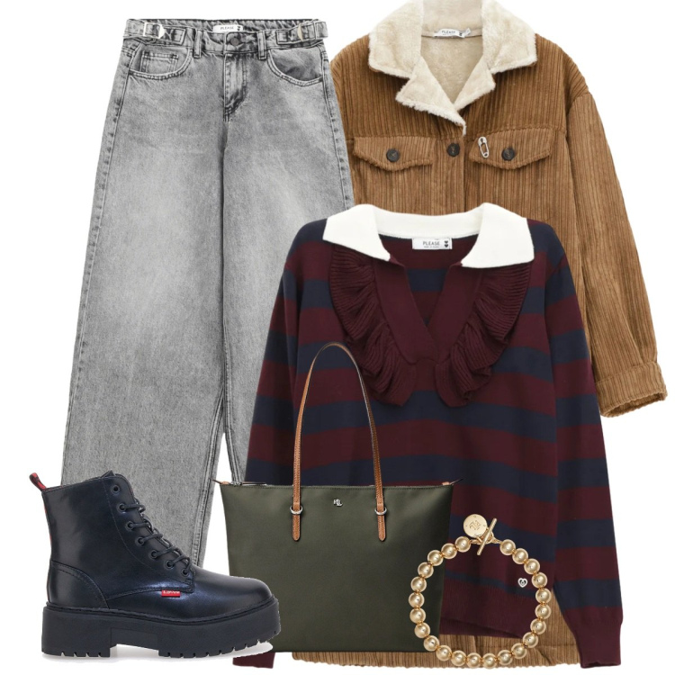 Outfit donna - Please. Abbinamento con pullovers, cappotti, jeans, borse tote, braccialetti, anfibi.