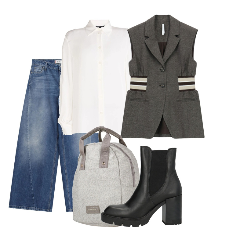 Outfit donna - Gennaio. Stile Bon Ton per Tutti i giorni. Abbinamento con stivaletti chelsea, zaini, camicie, jeans, gilet.