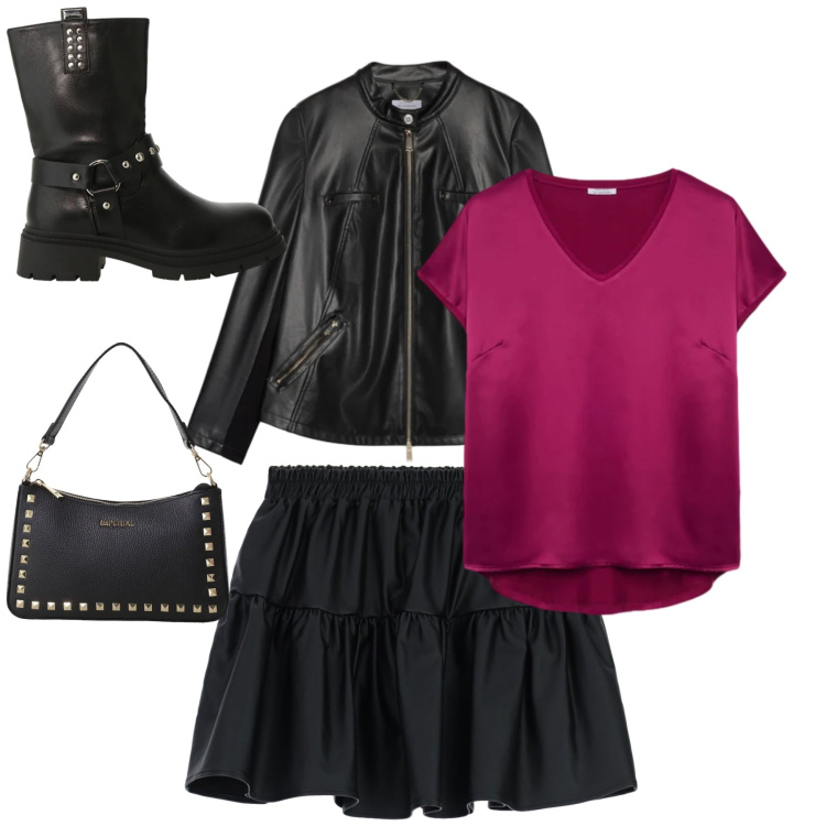 Outfit donna - Black&Purple. Stile Rock per Serata fuori. Abbinamento con minigonne, stivali, pochette, bluse, giacche.